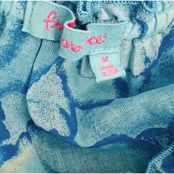 Fresh Produce Linen Turtle Print Blouse Womens Medium Blue Long Sleeve Tie Neck - Picture 6 of 9